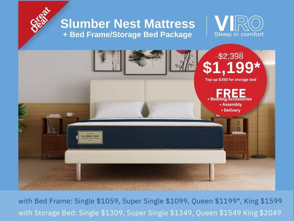 Viro Slumber Nest Pocketed Spring Mattress + Bed Bundle Promo